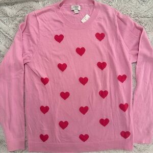 NWT J.Crew Pink Teddie Sweater with Red Hearts Size Large Valentine’s Day